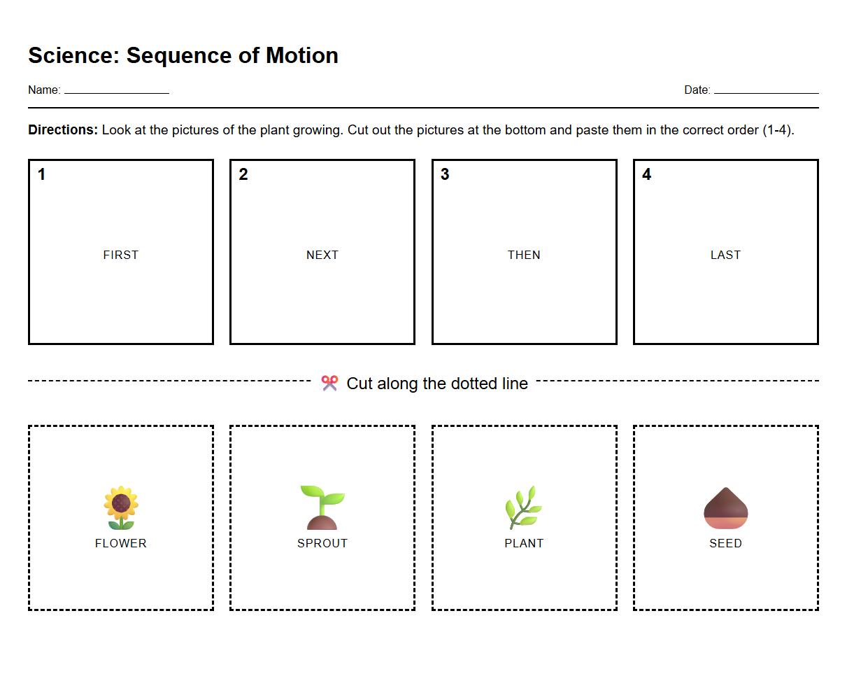 Cut Out and Sequence Worksheet for Step by Step Motion Events