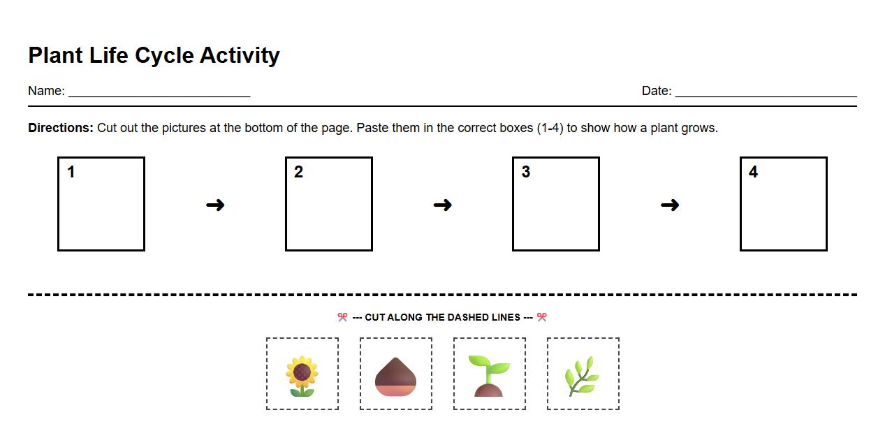 Cut and Paste Activity with Stages of Plant Development