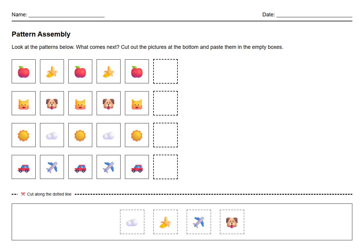 Cut and Paste Pattern Assembly Activity Worksheet