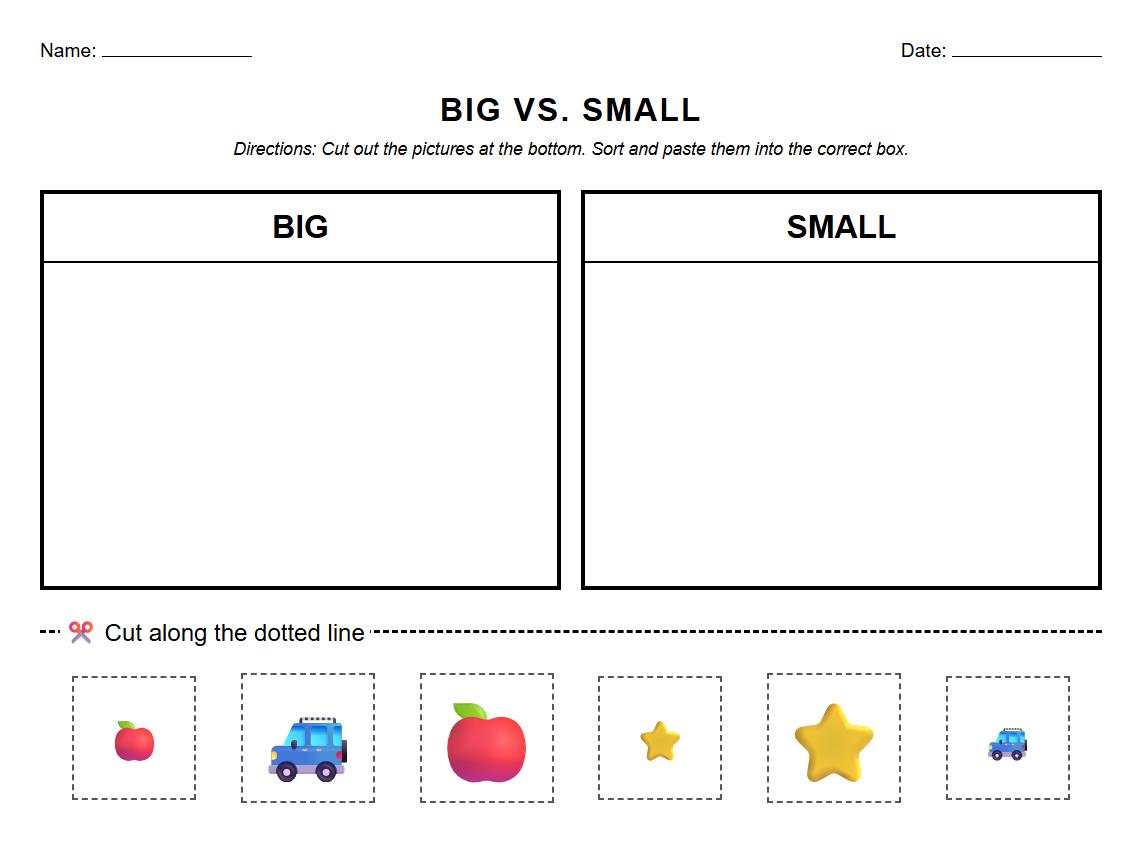 Cut and Paste Size Comparison Activity Sheet