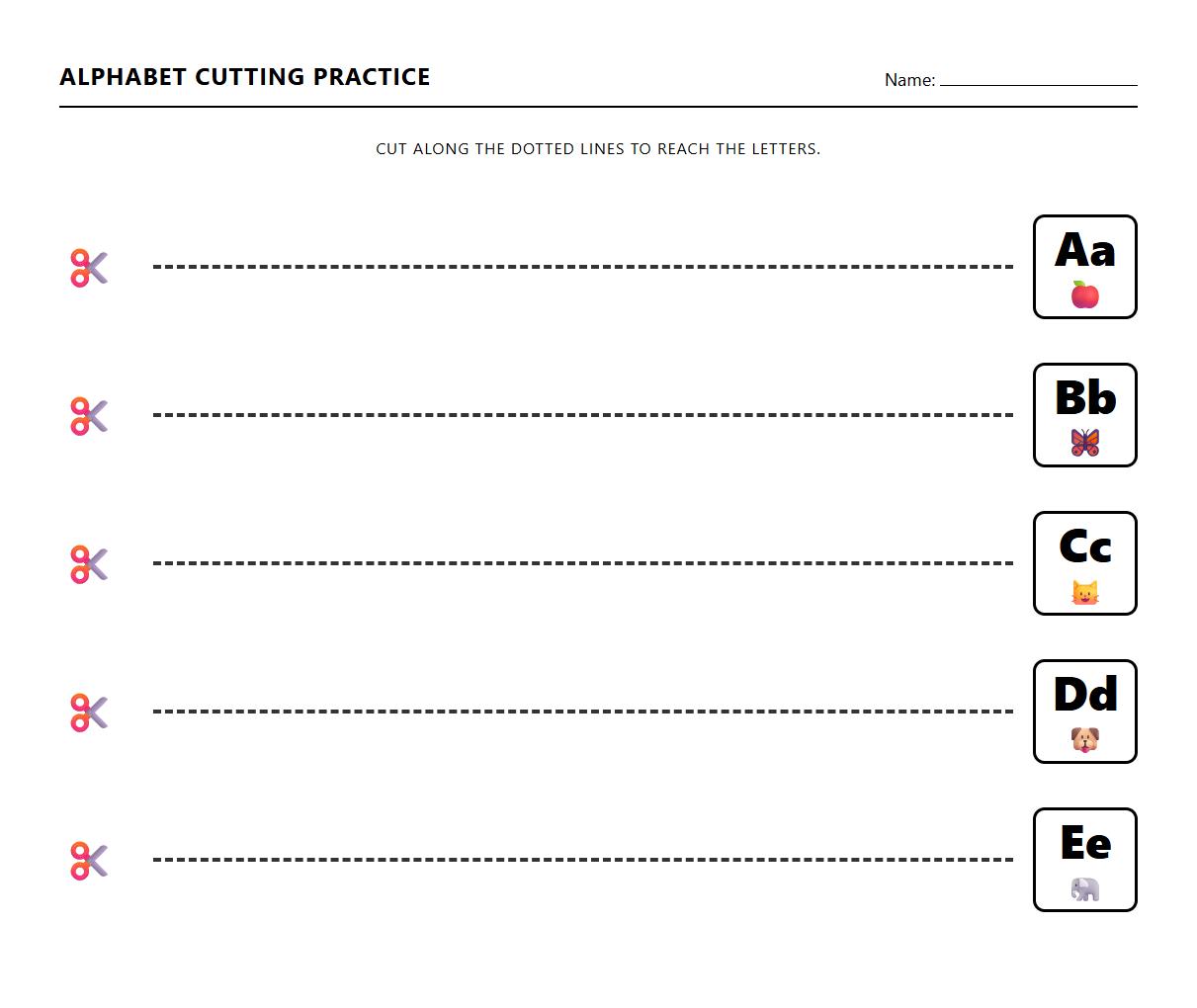 Cutting Practice with Alphabet Letters