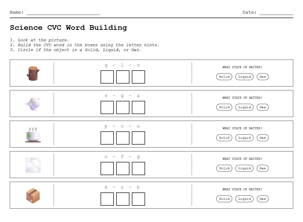 CVC Word Building with Matter State Images