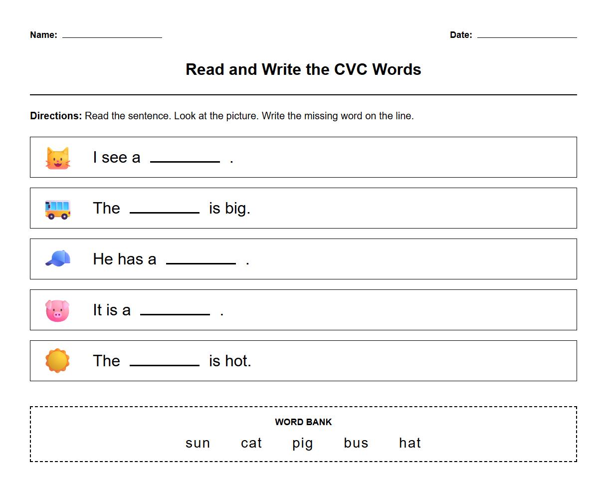 CVC Word Integration with Sight Words