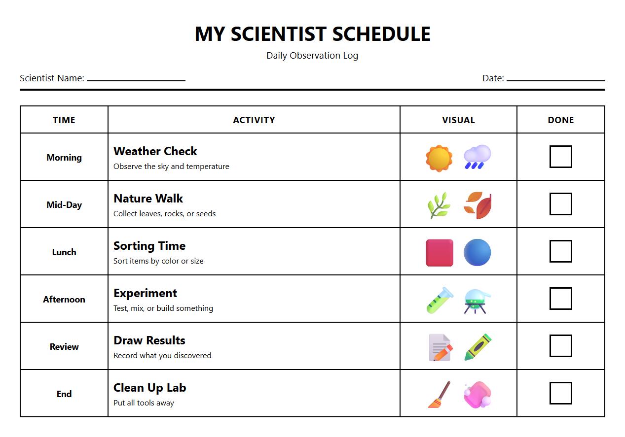 Daily Activities Visual Schedule Chart