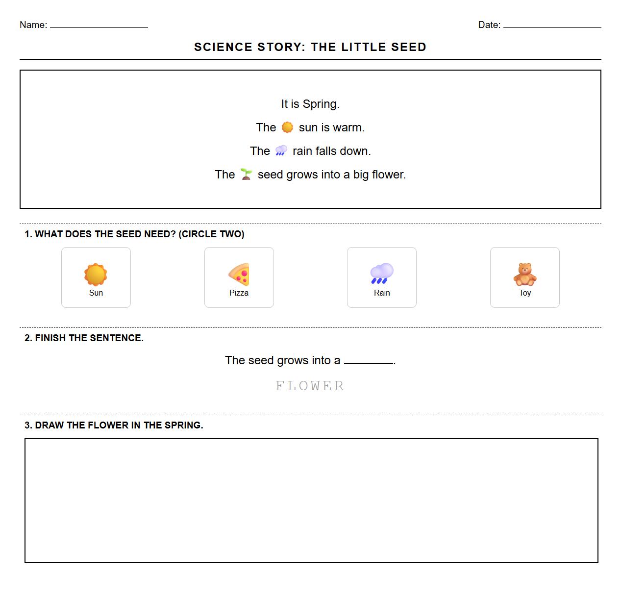 Differentiated Short Story Worksheet with Seasonal Context