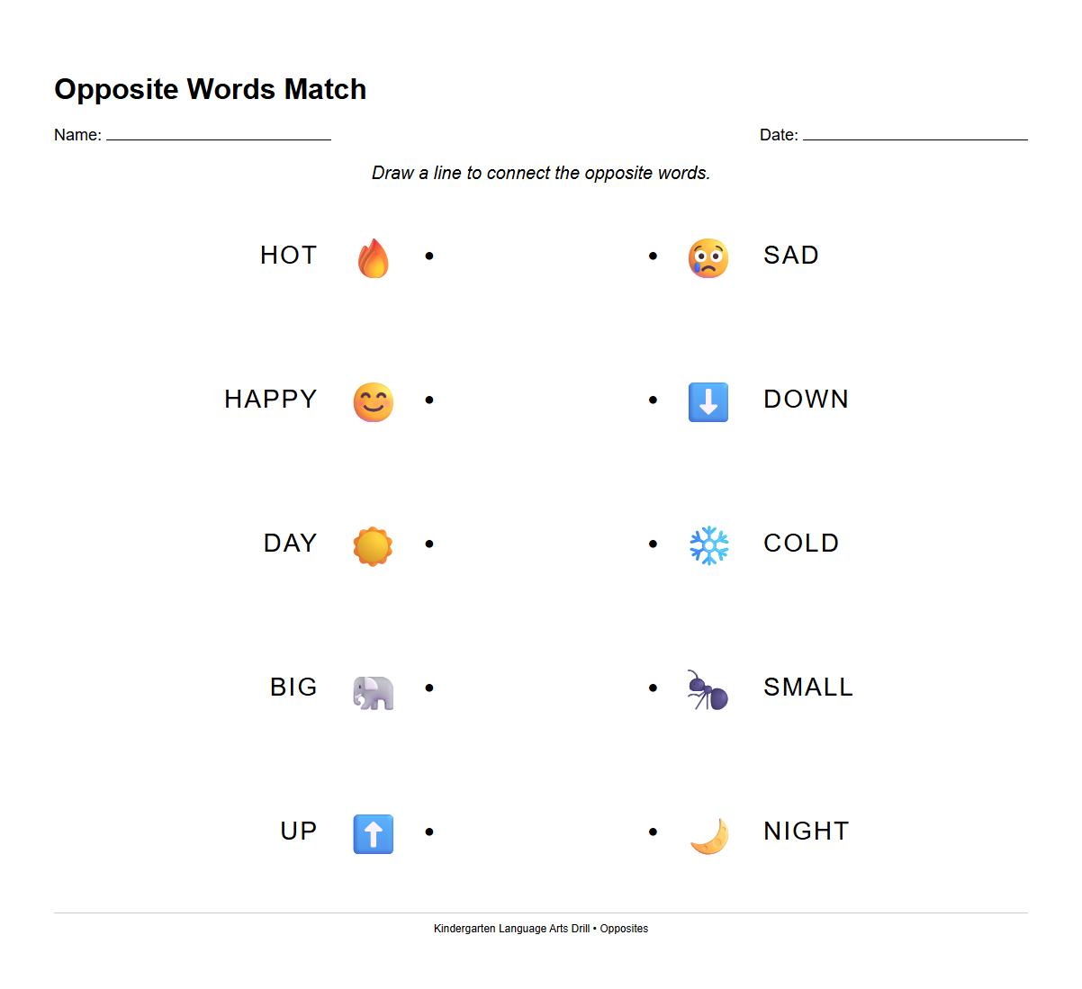Draw Lines to Match Opposite Words Drill