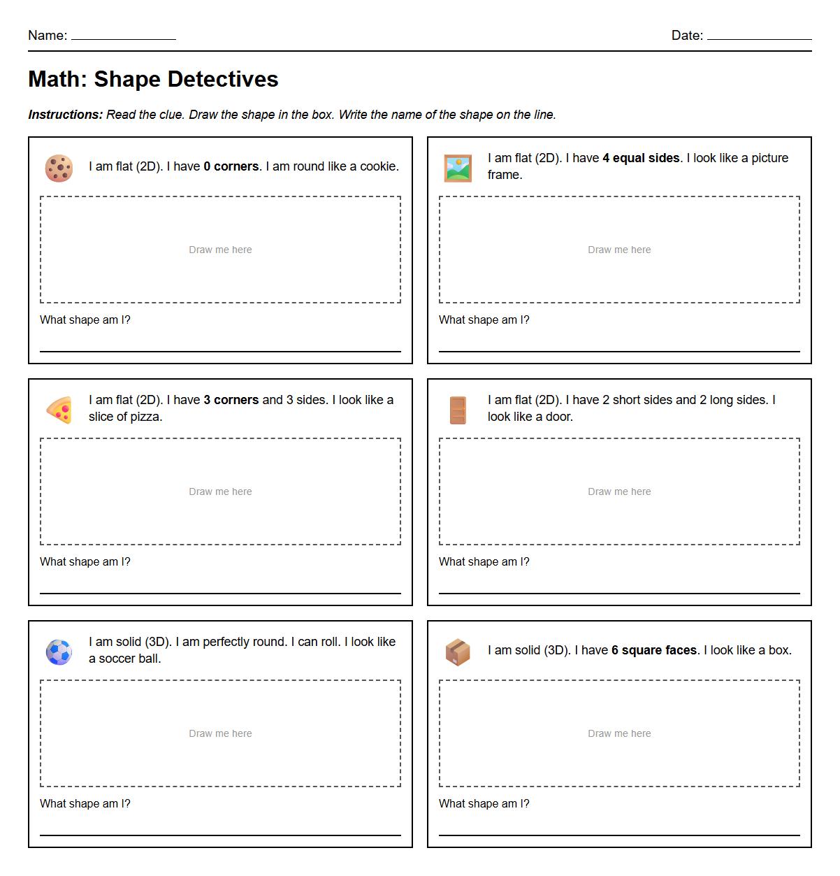 Draw and Name 2D and 3D Shapes from Word Problems