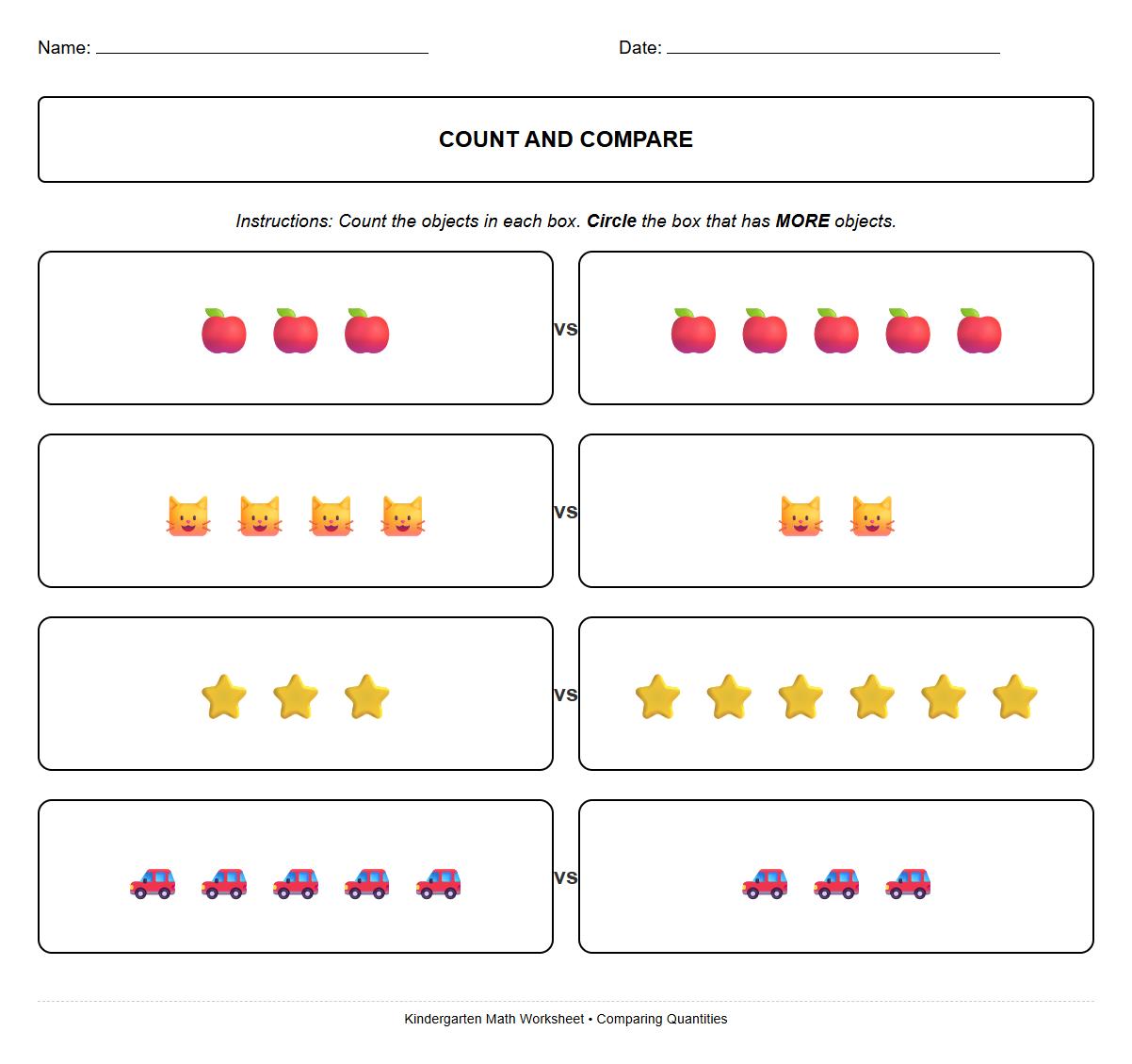 Early Learner Phonics Worksheet Circling Groups with More Objects