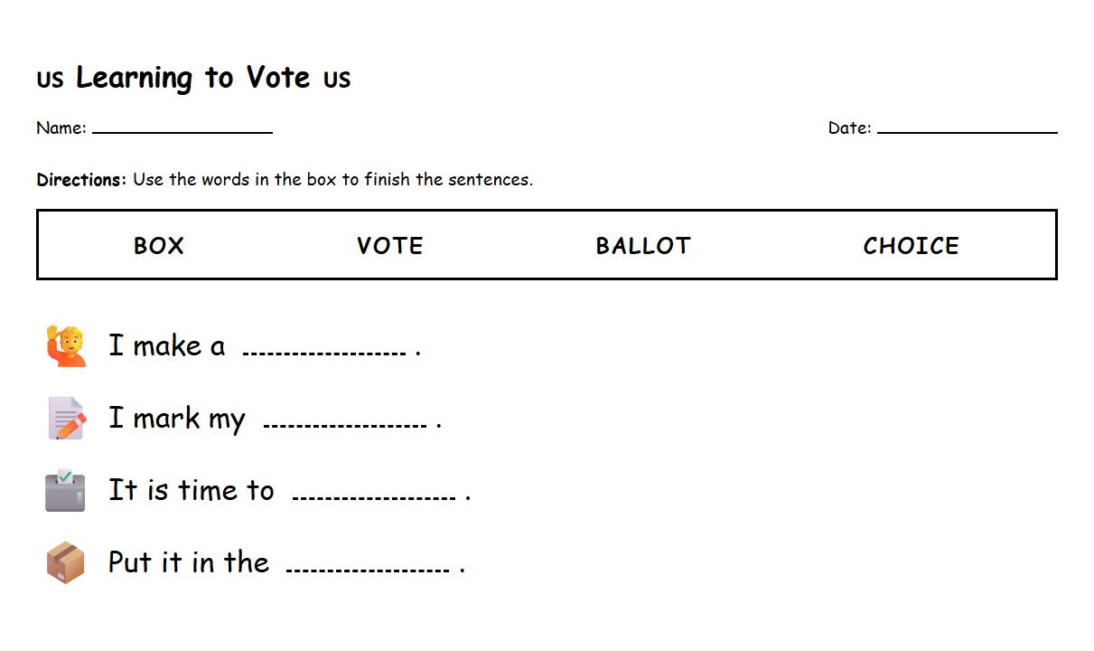 Fill in the Blank Worksheet with Democracy and Voting Terminology