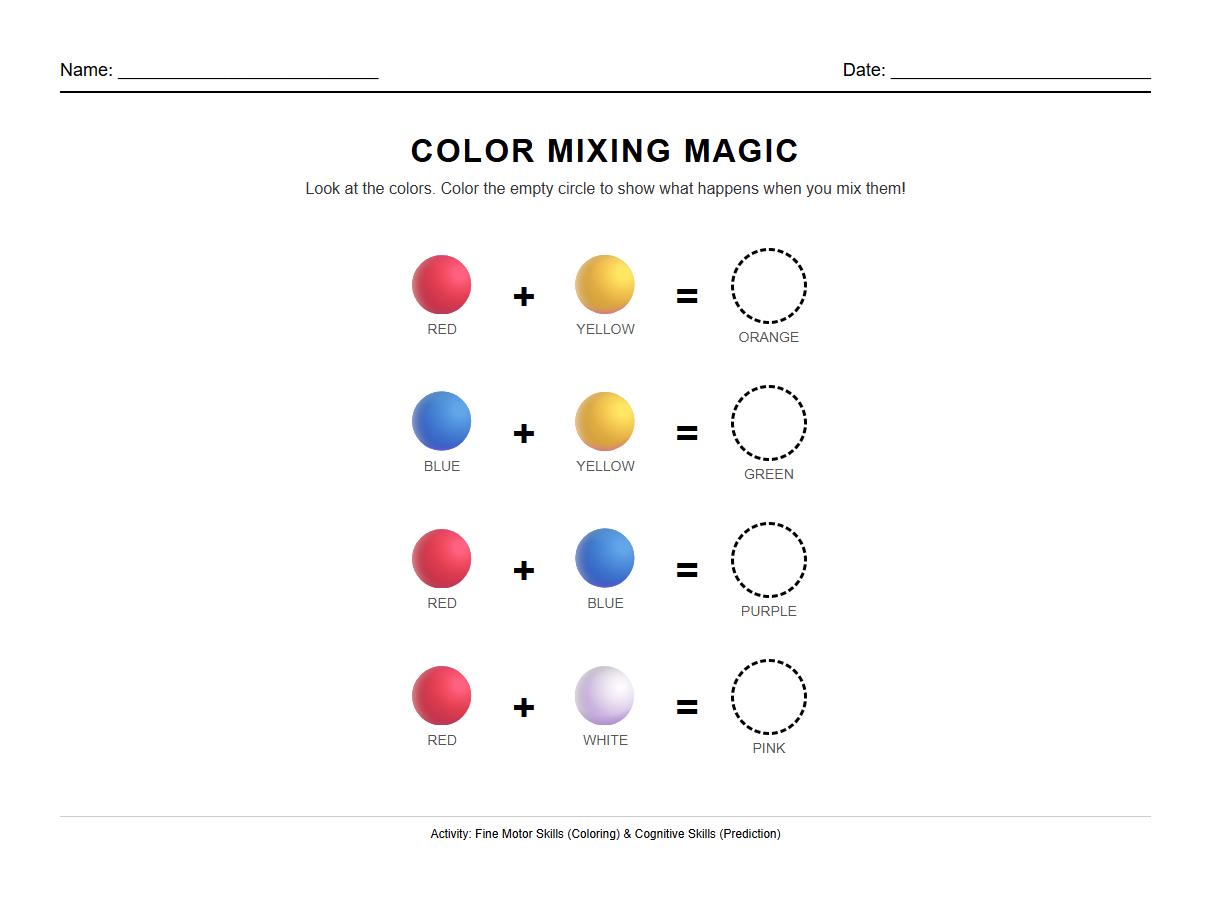 Fill in the Blanks: Color Mixing Results Worksheet