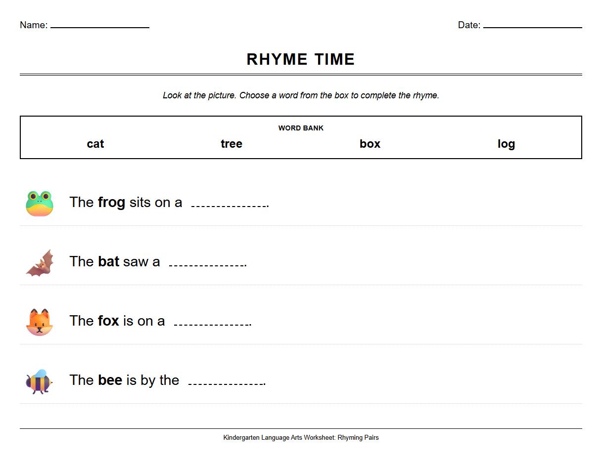 Fill in the Blanks with Rhyming Pairs Exercise