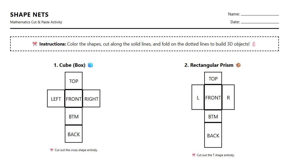 Hands On Cut and Paste Shape Nets Exercise