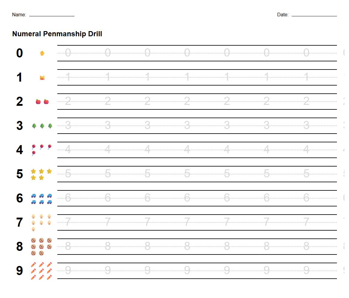 Handwriting Lines Numeral Penmanship Drill