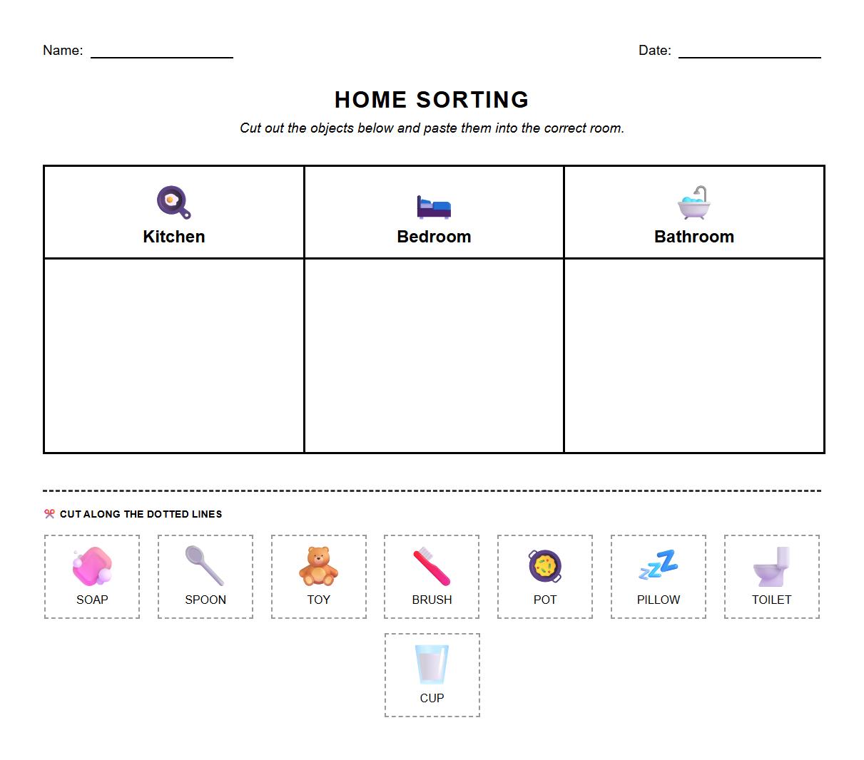 Home Object Categorization Worksheet
