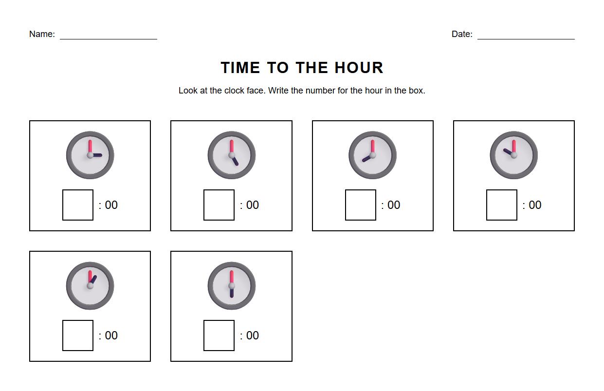 Hour Hand Identification Worksheet