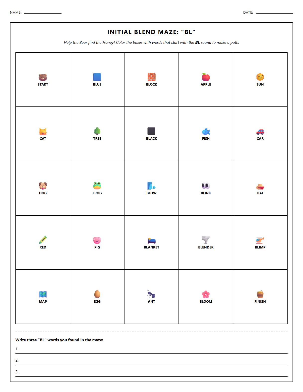 Initial Consonant Blend Path Directions Maze