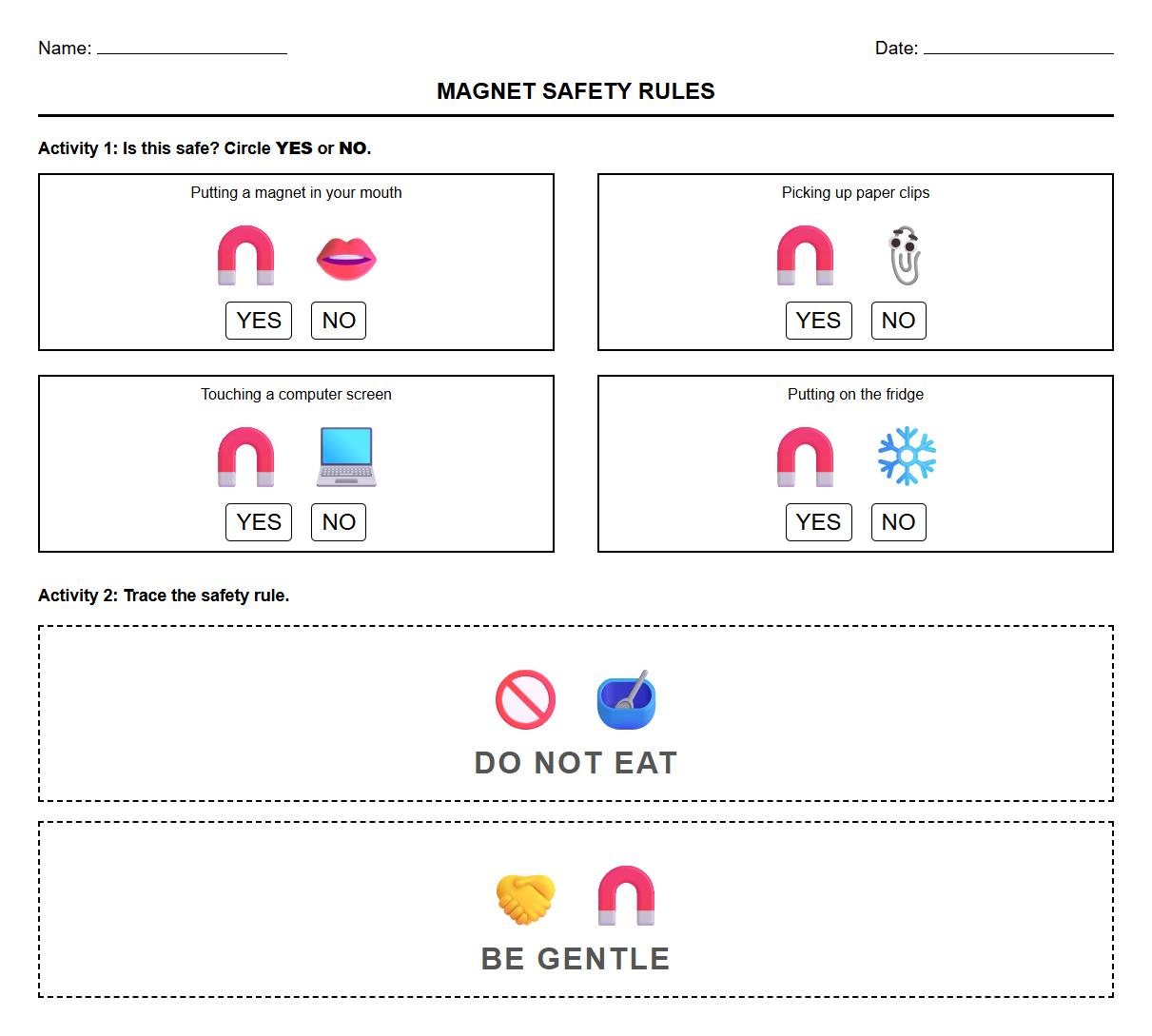 Magnet Safety and Usage Rules Worksheet
