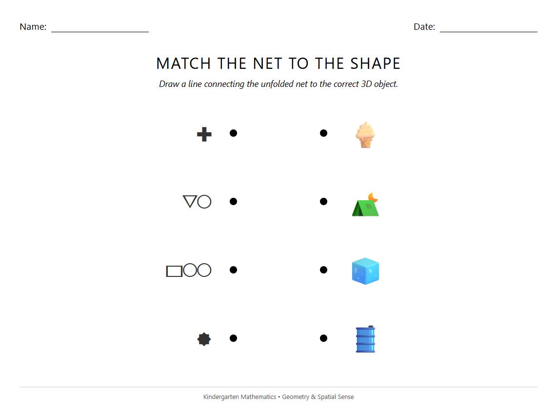 Matching Net to 3D Object Worksheet