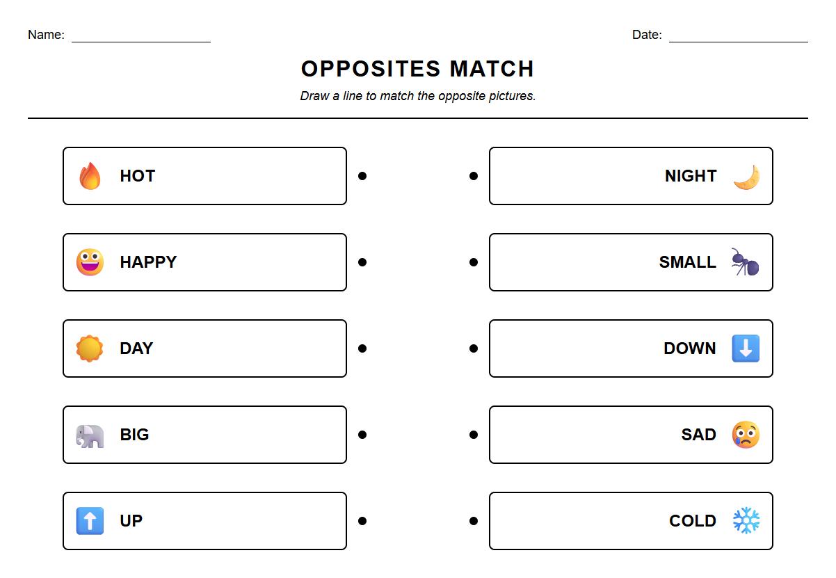 Matching Pairs Antonyms Worksheet for Semantic Understanding