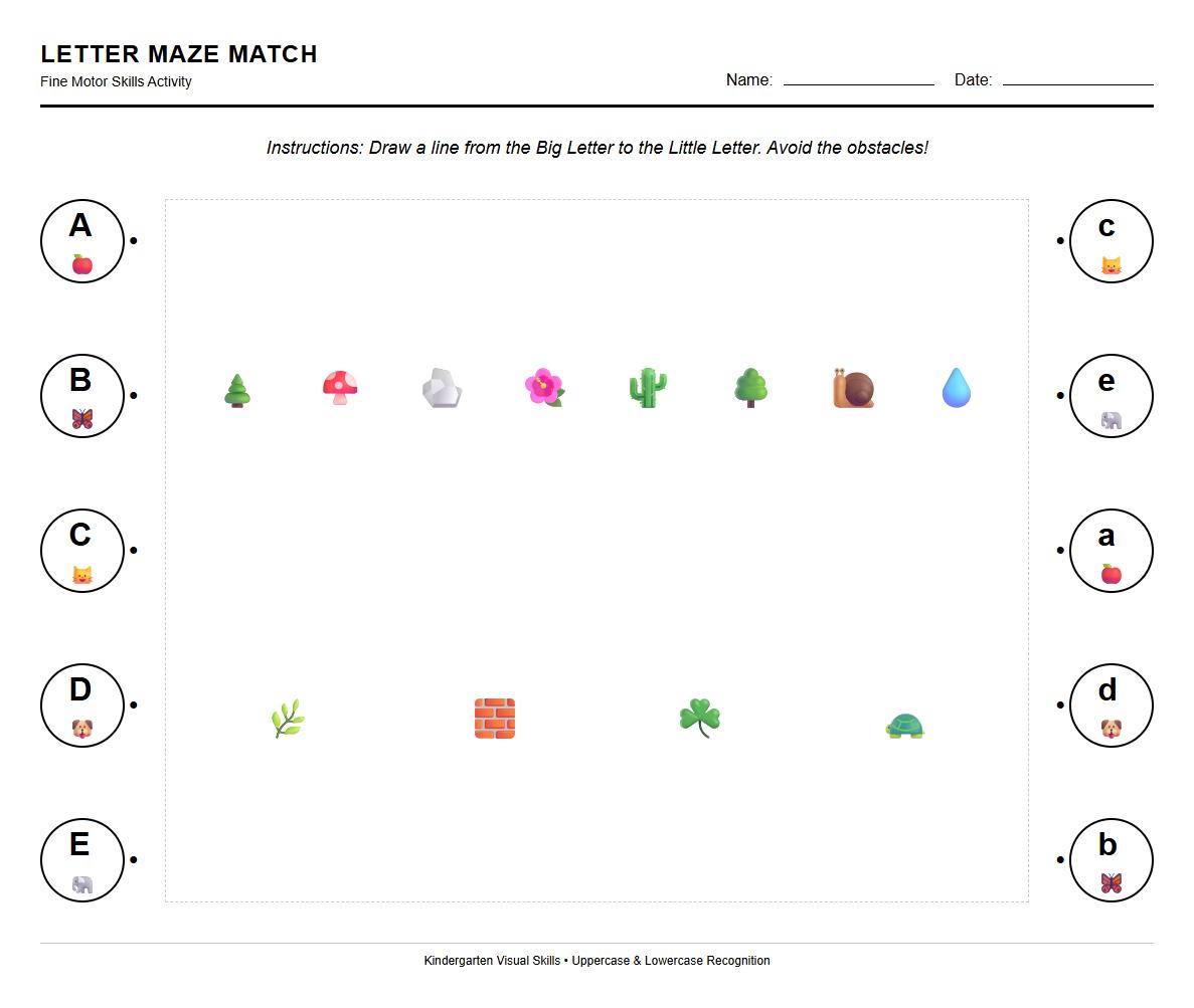 Matching Uppercase and Lowercase Letters Visual Maze