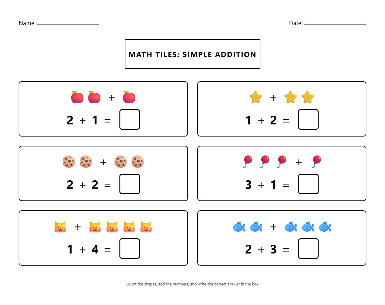 Math Tiles Simple Addition Worksheet