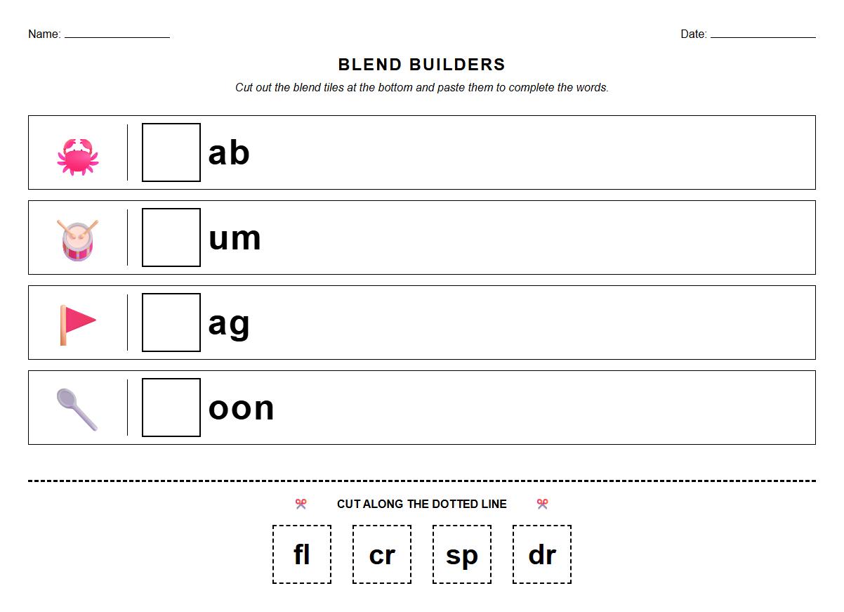 Multisensory Blends Word Construction Cut and Paste