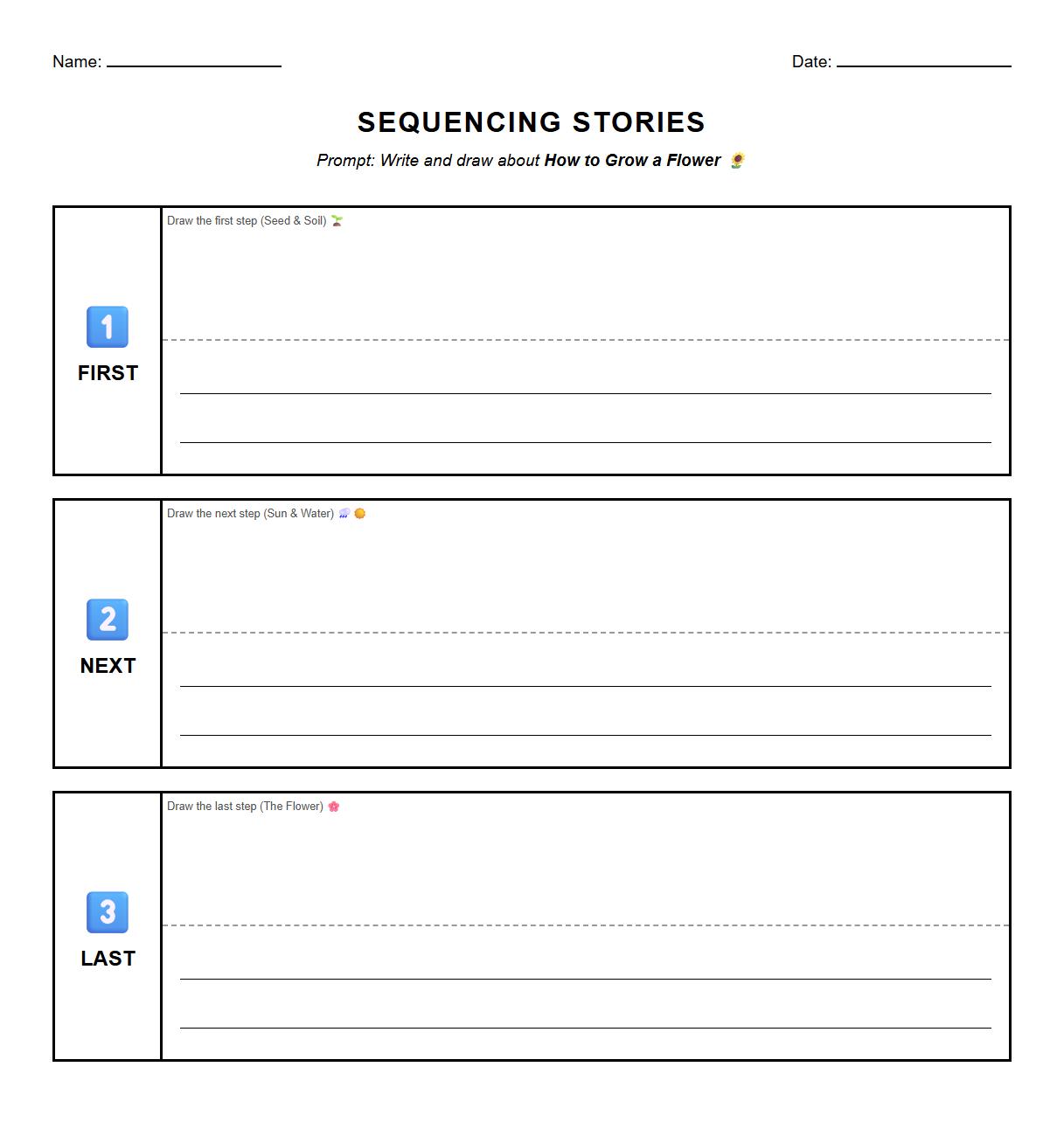 Narrative Writing Prompt Worksheet focusing on Sequencing Events