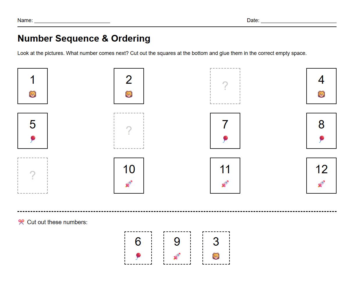Number Sequence Ordering Visual Discrimination Sheet