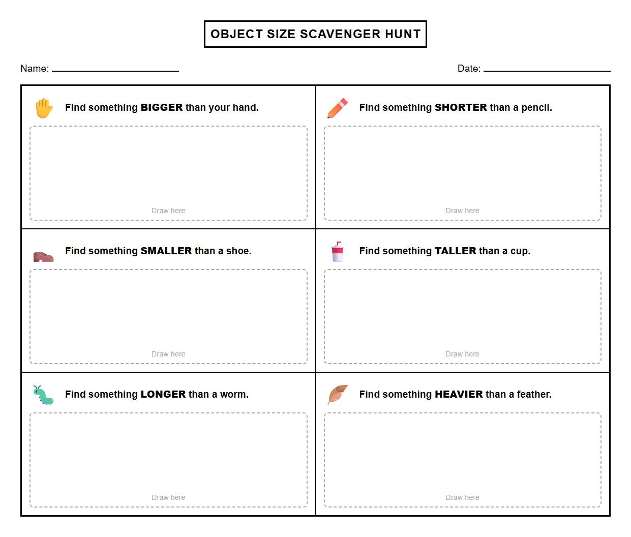 Object Size Scavenger Hunt Recording Page
