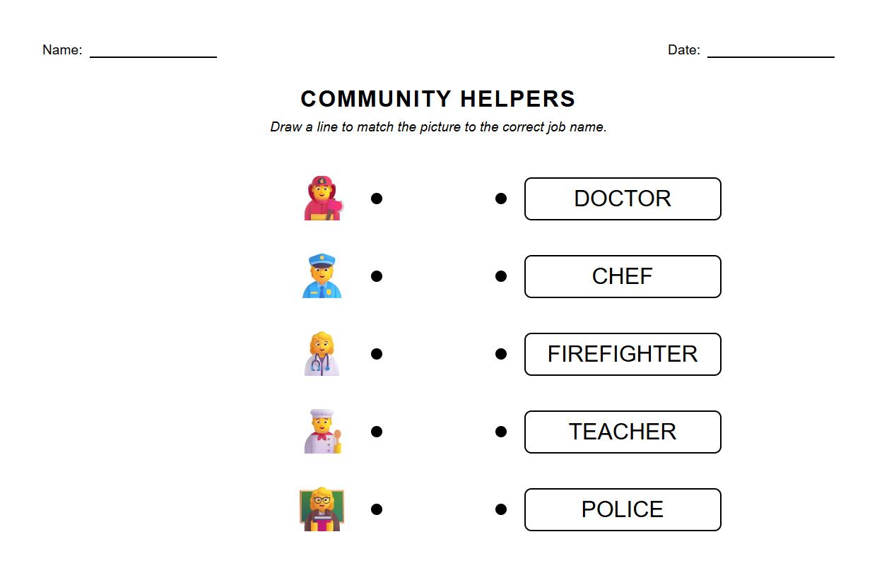 Occupation Vocabulary Matching Worksheet