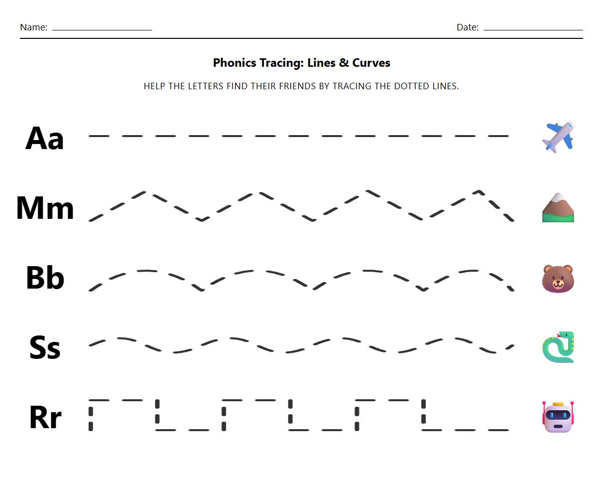 Phonics Cluster Line and Curve Tracing Sheet