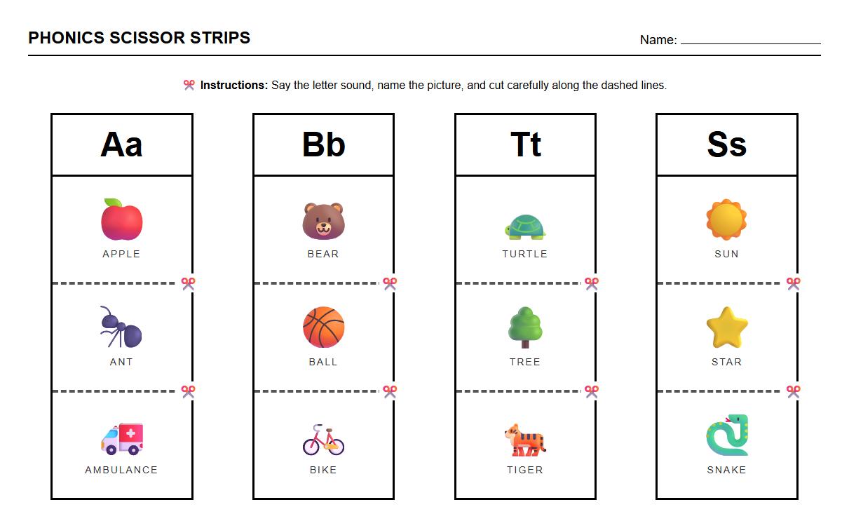 Phonics Letter Strip Scissor Activity for Early Literacy Development