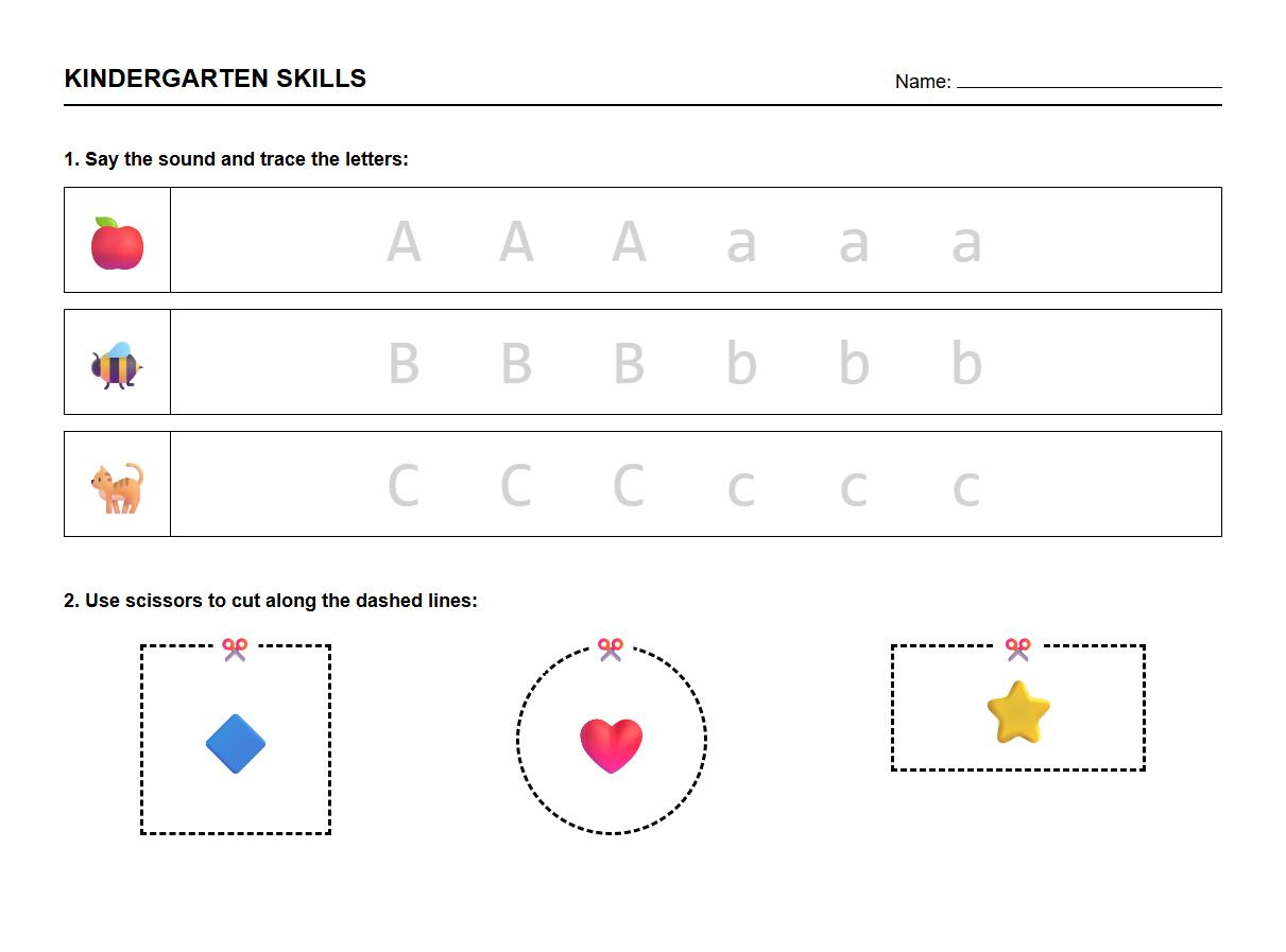 Phonics Letter Tracing and Cutting Shapes Worksheet