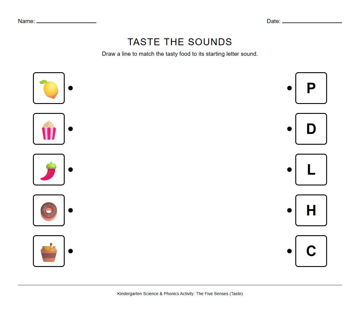 Phonics Sound Matching with Taste Themed Images