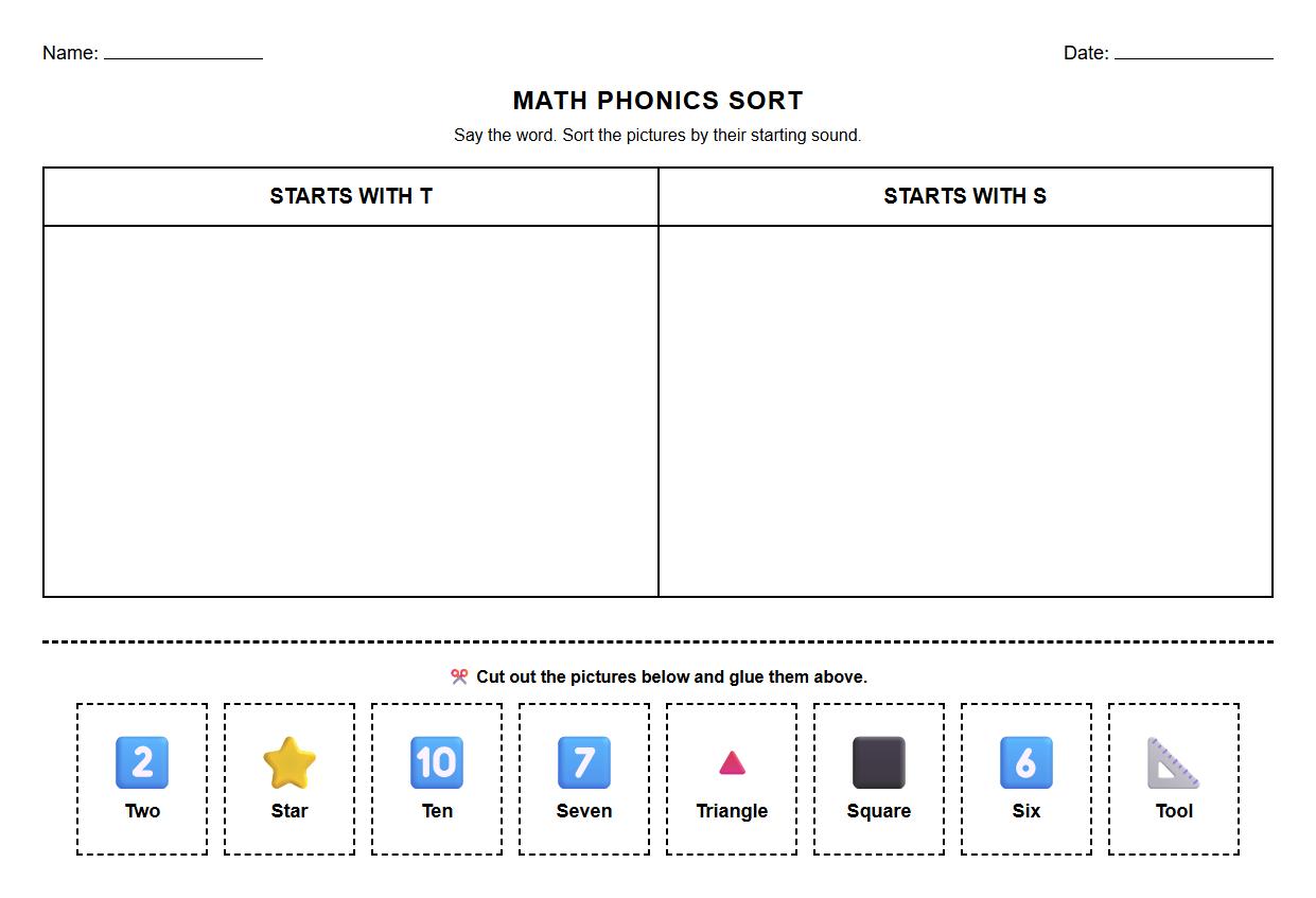 Picture and Word Phonics Sort Task