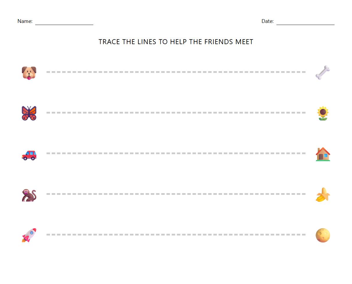 Prewriting worksheet focusing on tracing horizontal lines for fine motor skill development