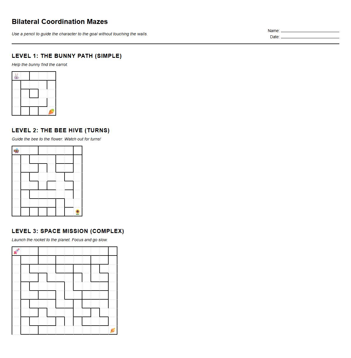 Progressive Difficulty Mazes for Bilateral Coordination Improvement