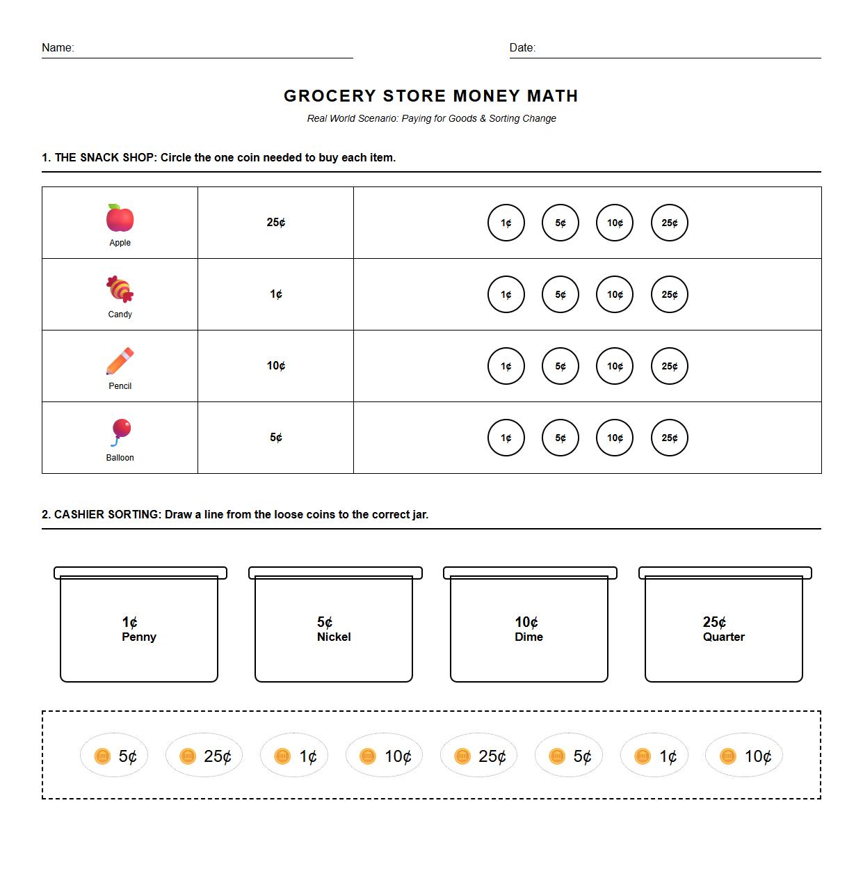 Real World Coin Sorting Scenario for practical application and critical thinking