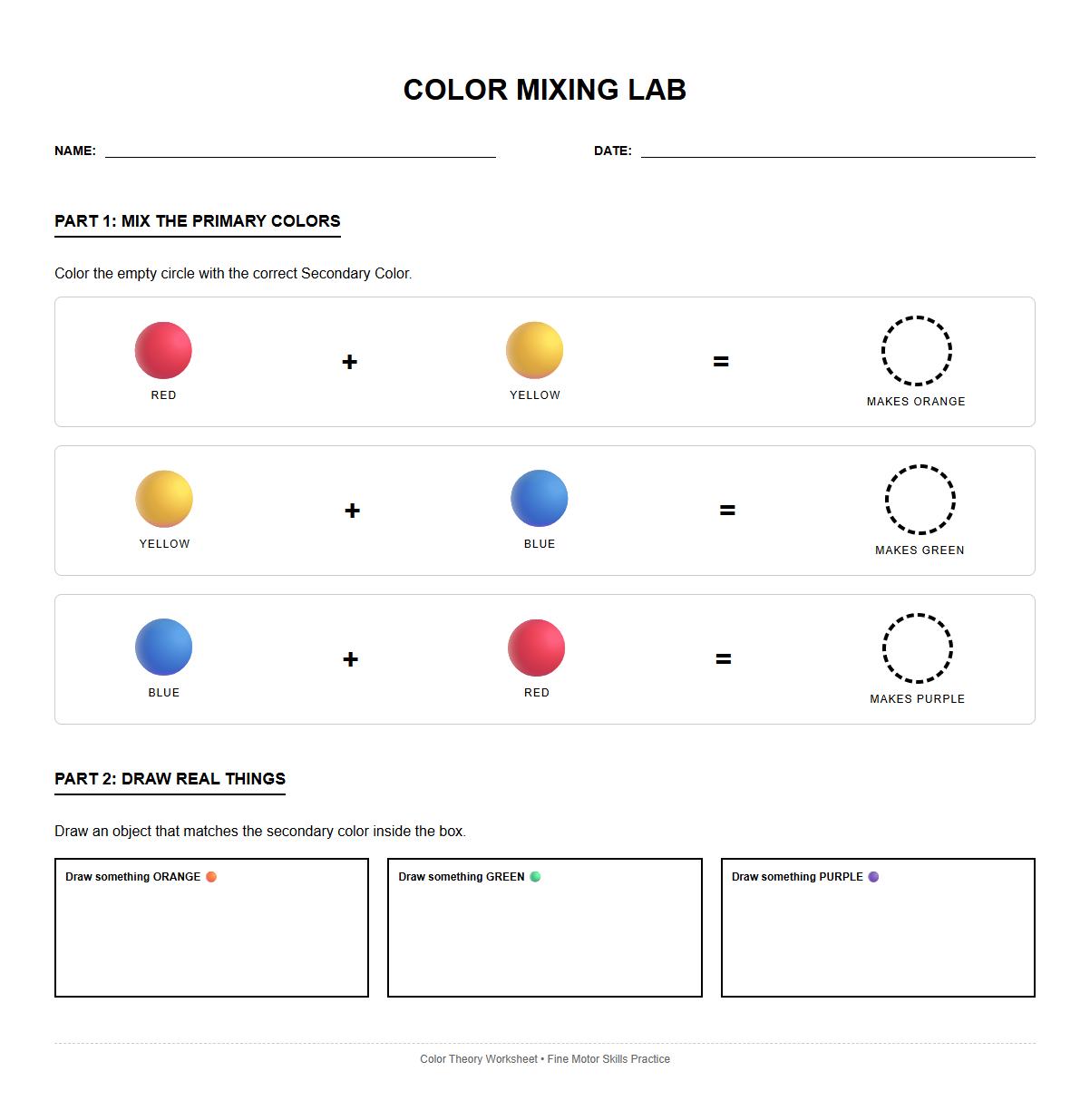 Secondary Color Creation Activity Using Color Wheel Worksheet