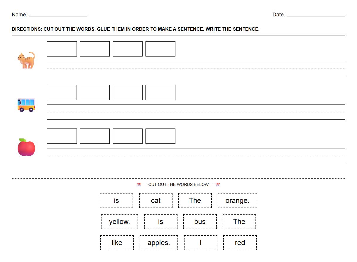 Sentence Building with Word Bank for Early Literacy Practice