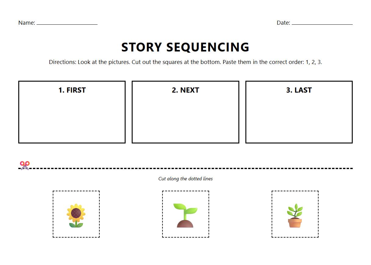 Sequencing Activity Worksheet for Following Directions with Phonics Images