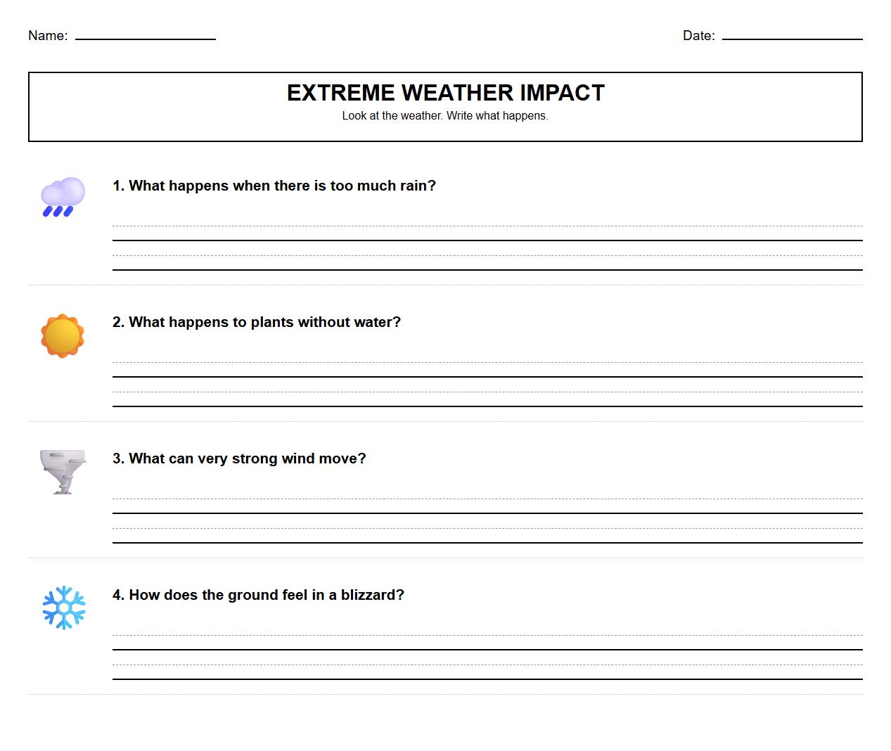 Short Answer Worksheet on the Impact of Extreme Weather