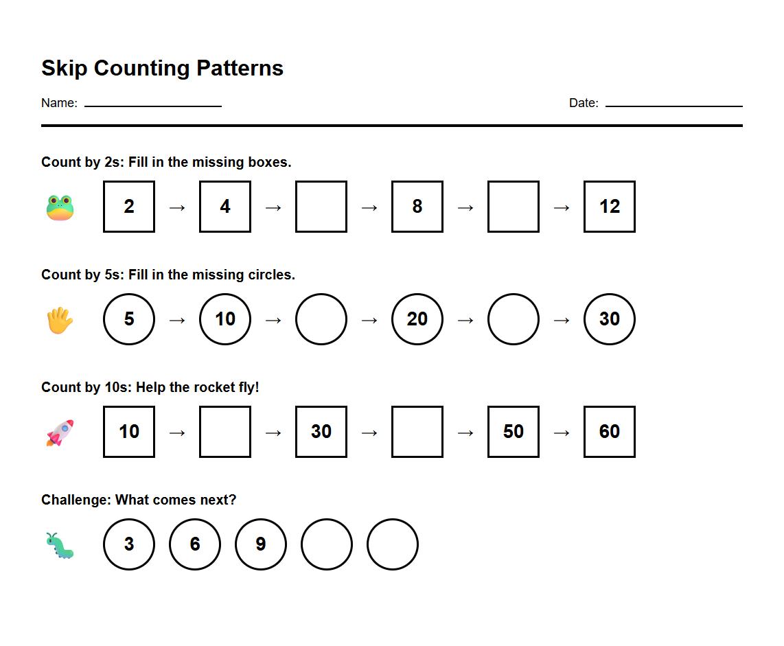 Skip Counting Patterns Worksheet
