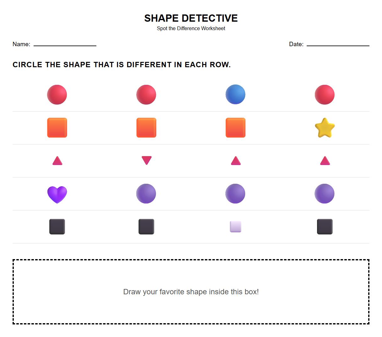 Spot the Difference Worksheet with Shape Discrimination