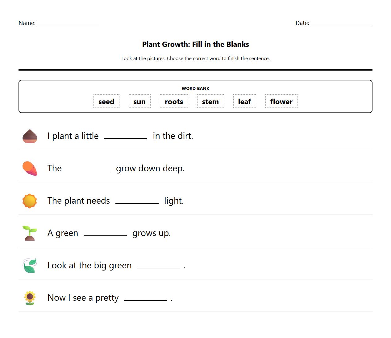 Stages of Plant Growth Phonics Cloze Activity Sheet