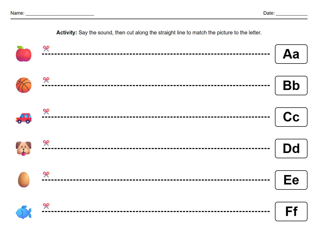 Straight Line Cutting Phonics Worksheet
