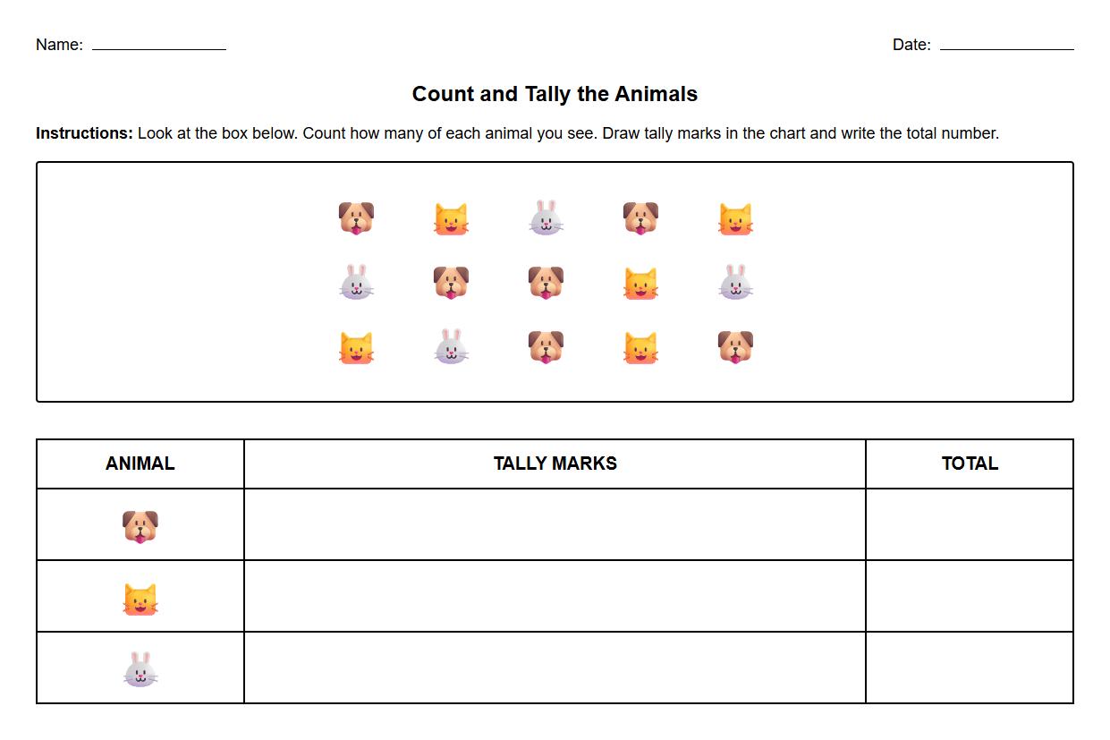 Tally Mark Sorting and Categorical Data Worksheet