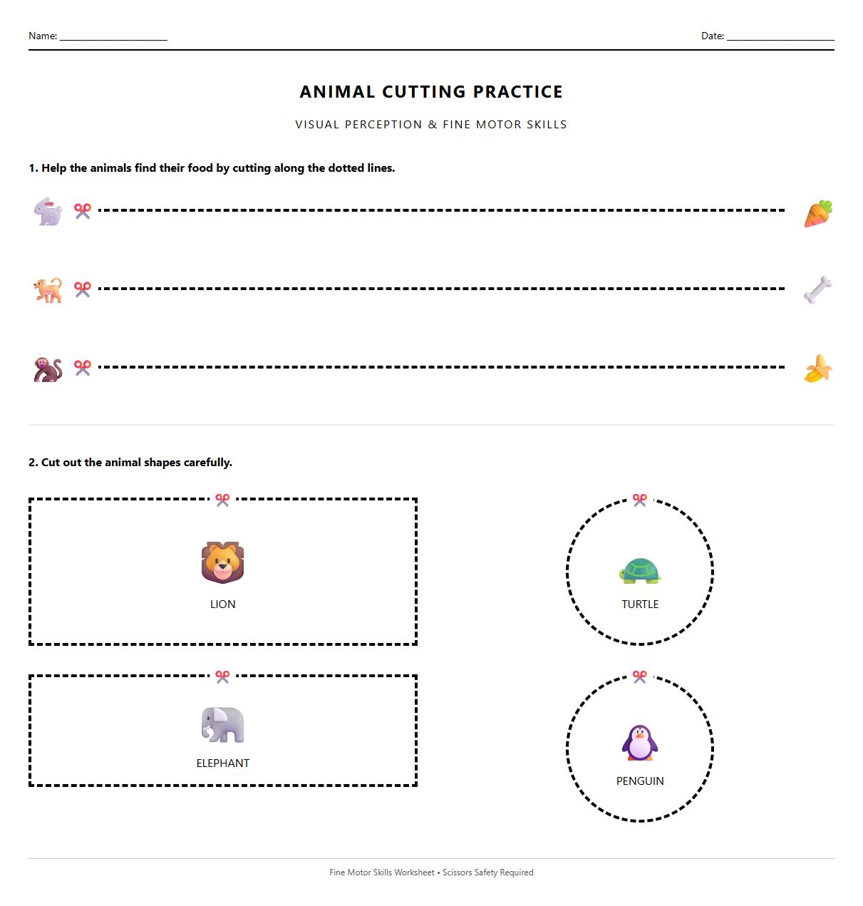Thematic Animal Outline Cutting Task for Visual Perception
