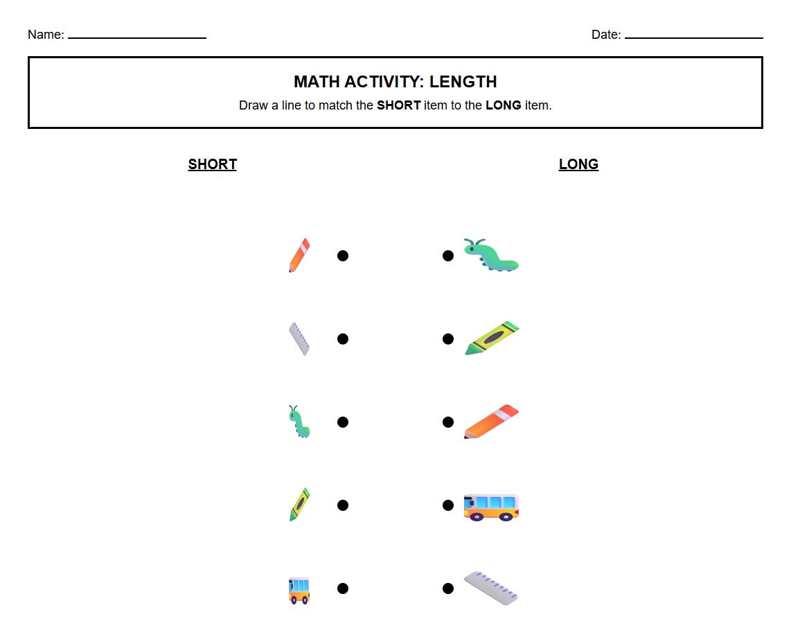 Trace and Match Worksheet: Connect Short and Long Items