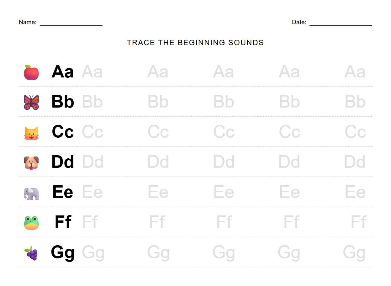 Tracing Alphabet with Beginning Sound Pictures